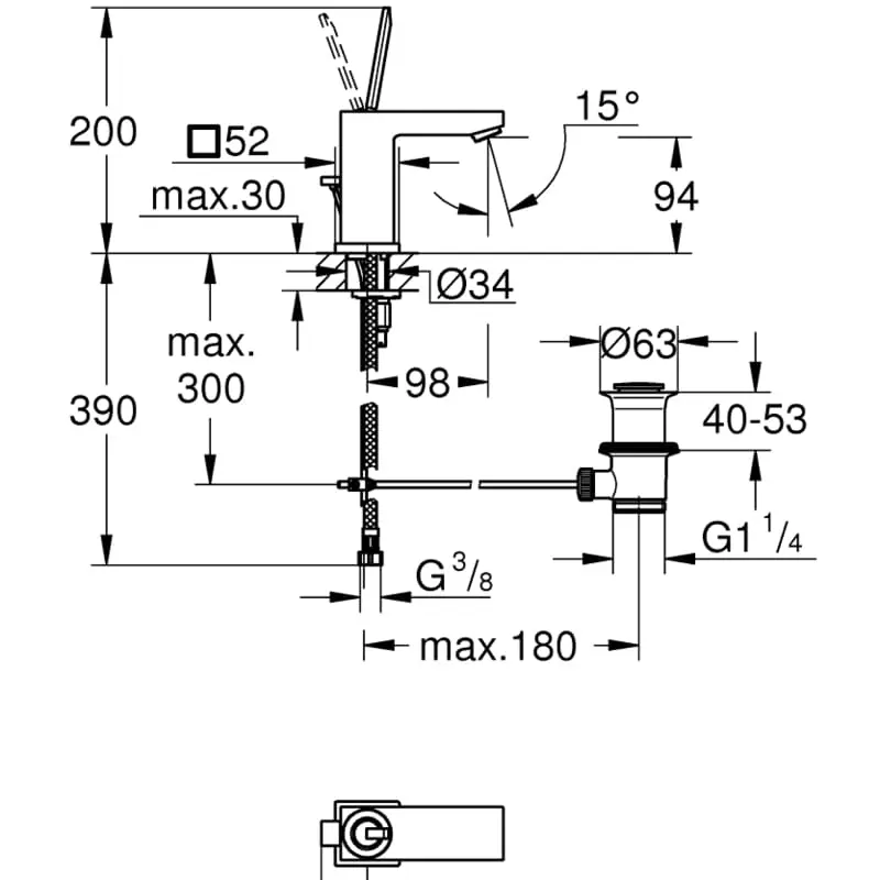 Смесител едноръкохватков за умивалник, стоящ, S-размер Eurocube Joy GROHE Eurocube Joy 23654000
