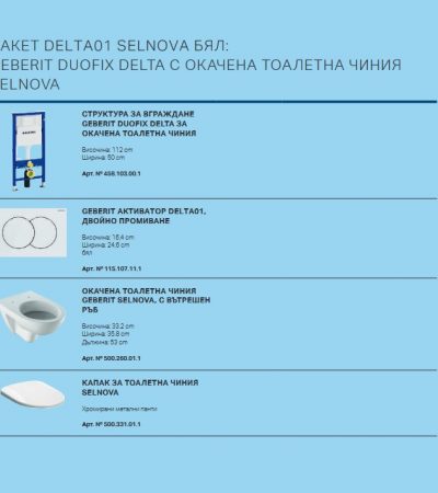 Geberit Selnova Delta01 с конзолна тоалетна чиния - промо пакет