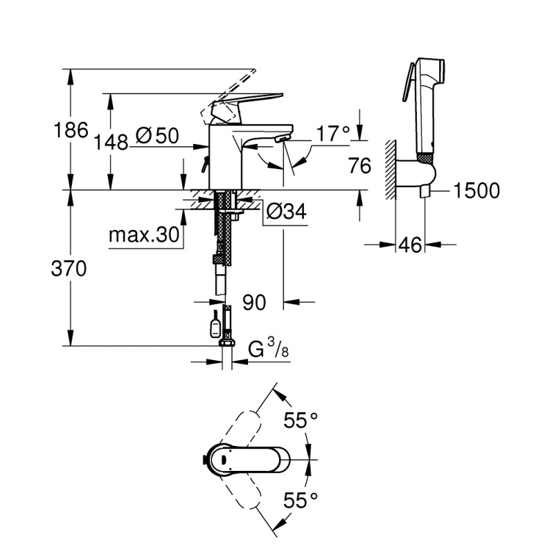 Grohe 23125000 Eurosmart Cosmpolitan смесител за мивка с ръчен душ и шлаух - ПРОМО - Image 3