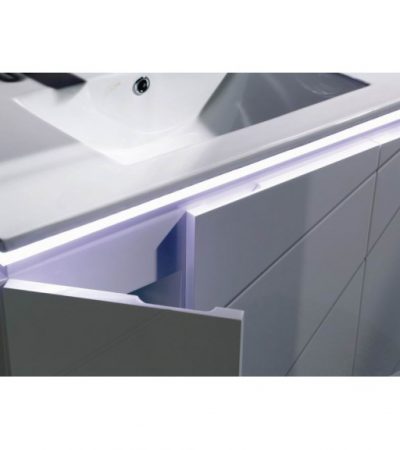 Шкаф за баня с вградено LED осветление и порцеланова мивка - ПРОМО комплект