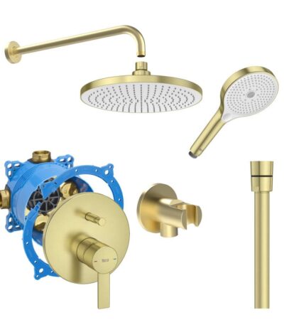 Комплект за вграждане Targa с кръгла душ глава, ф 230 златист A5A0B5FVA0 + A525869403 + A5B5250VA0 + A5B2118VA0 + A5B0250VA0 + A5B8114VA0 + A5B1803VA0 ROCA Targa, цвят: златист, месинг мат