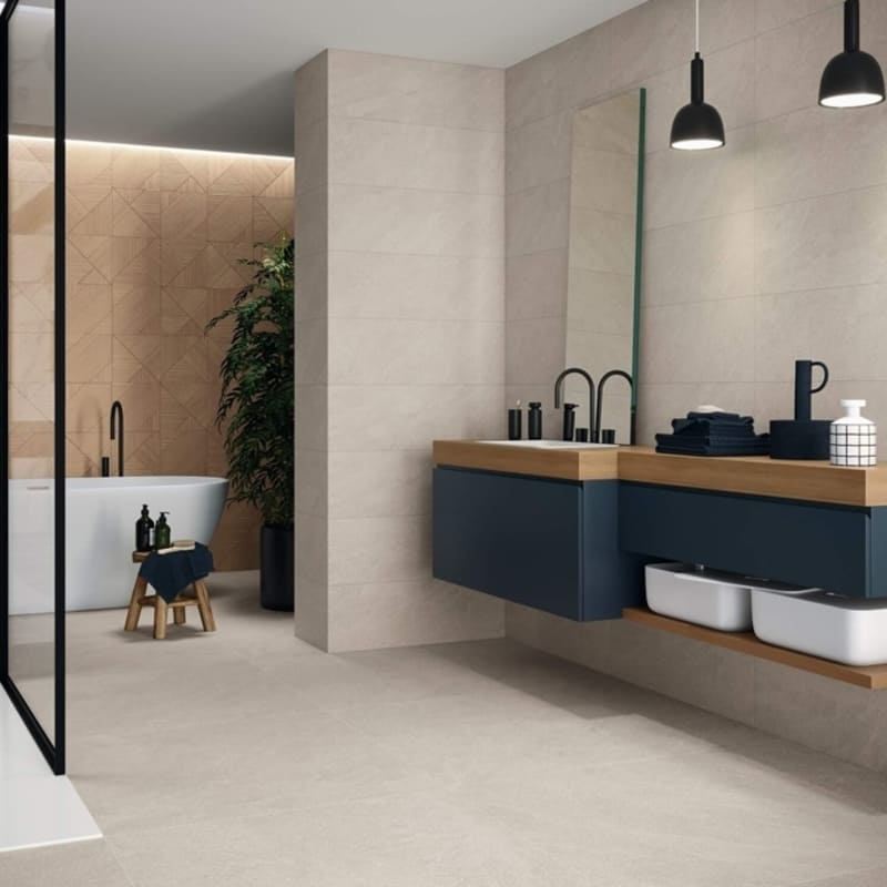 Матирани плочки за баня от серия AMAZONAS на испанската фабрика PORCELANITE DOS. Серията предлага варианти в различни размери за стена.