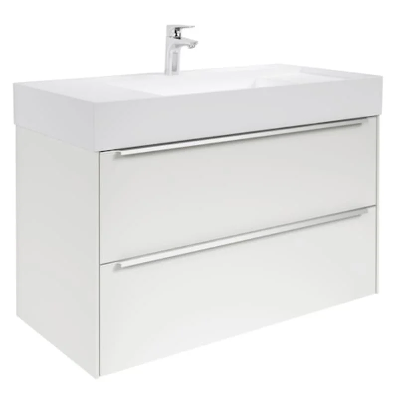 Шкаф Roca Unik с мивка за баня Inspira 100 см се предлага в три разновидности: бял гланц, фурнир дъб и комбинация от фурнир дъб (страници) и огледално стъкло (чела на чекмеджетата). Шкафът е оригинален дизайн на Roca специално предназначен за серия Inspira.