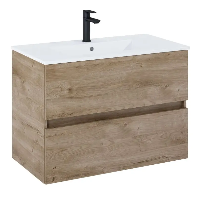 шкаф с мивка за баня с дървесен цвят