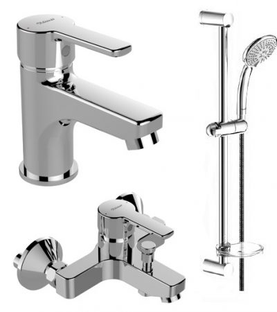 ПРОМО КОМПЛЕКТ 3в1 CALISTA VIDIMA-смесители за душ/вана и мивка +тръбно окачване с душ