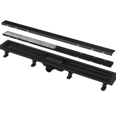 черен линеен сифон за вграждане на плочка