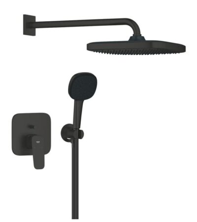 • Външна част към тяло за вграждане GROHE Rapido SmartBox (35 600/35 604) Състои се от: • Concealed single-lever mixer with 2-way diverter (101 778) • Душ глава Tempesta 250 Cube 9.5 l/min (26 687) с хоризонтално рамо 380 mm • Tempesta Cube 110, комплект стенен държач, шлаух и ръчен душ с 3 струй (26 910)