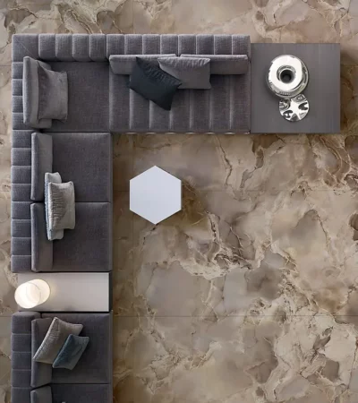 Onice Reale от Tagina е колекция от висококачествен италиански гранитогрес, вдъхновена от изящната естетика на естествения оникс.