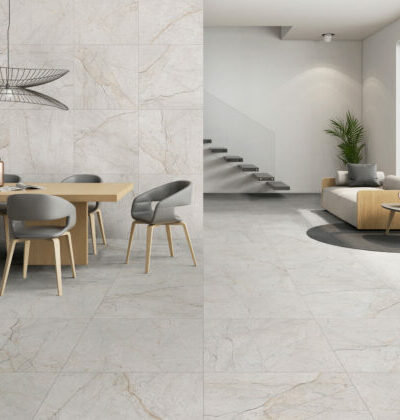 Mystic White ITT ceramic. Широкоформатен гранитогрес с матирана повърхност. Сив и бял цвят с красиви кафяви жили.