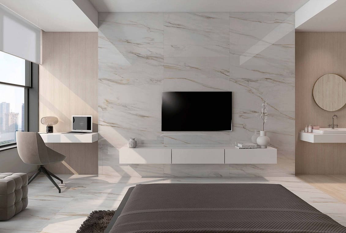 Поредицата е вдъхновена от класическия златен мрамор Calacata, извлечен от находище в Монте Алтисимо в италианските Алпи. Широките вариации в дизайна на повърхността съчетават вени с нюанси на сиво и злато. Резултатът се постига с високи технологии и HD печат. Ректифицираната част трябва да се нанесе с минимална фуга от 1 mm, за да се получи лек вид и да се подобри мраморният ефект. Висока издръжливост, по-голяма устойчивост на петна и лесно почистване на порцелановите плочки правят серията Calacata Gold отлична възможност за среди, в които се желае класическа атмосфера, или за съвременни среди, в които мраморът има видна роля.