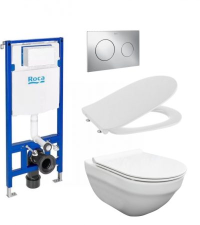 Пакет Duplo One 4 в 1 Hebe Rimless / структура, хром бутон, окачена чиния Slim Soft ( A890070020 + A890189001 + A346136000 + A801C4200U)