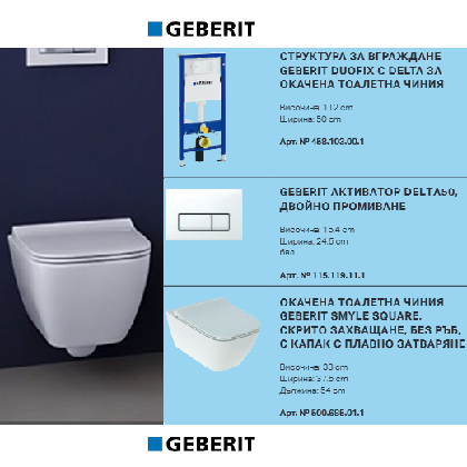 Структура за вграждане Geberit Duofix Delta 50 БЯЛ и окачена тоалетна чиния Smyle – ПРОМО ПАКЕТ 3