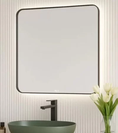 ROCA LUNA огледало с черна рамка и амбиентно LED осветление 80/80, A812422000-Онлайн промоция