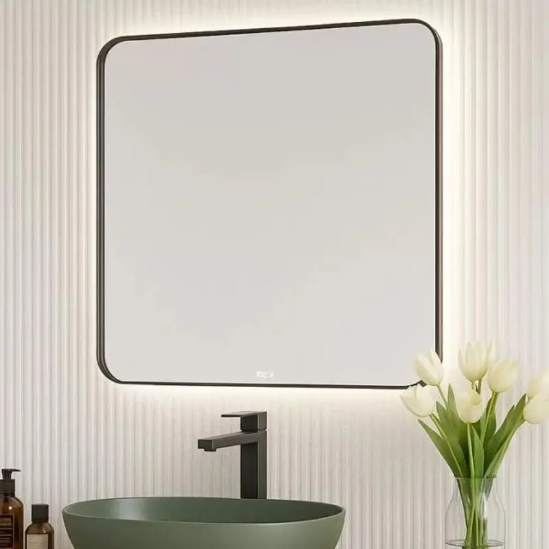 ROCA LUNA огледало с черна рамка и амбиентно LED осветление 80/80, A812422000-Онлайн промоция