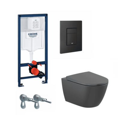 GROHE Структура RAPID SL 38528001 с активатор EVEN 38732KF0 черен мат и т. чиния Ona Rimless черна ROCA A346687080+A801E12081 с капак