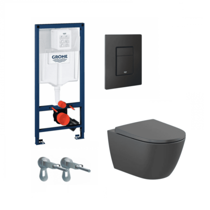 GROHE Структура RAPID SL 38528001 с активатор EVEN 38732KF0 черен мат и т. чиния Ona Rimless черна ROCA A346687080+A801E12081 с капак