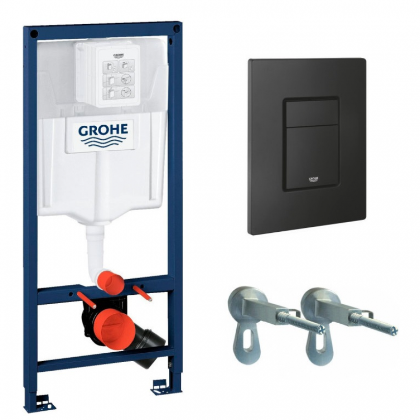 GROHE Структура RAPID SL 38528001 с активатор EVEN 38732KF0 черен мат и т. чиния Ona Rimless черна ROCA A346687080+A801E12081 с капак - Image 2