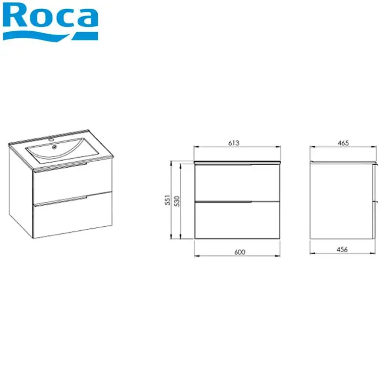 Elegant Plus 60 см Дървесен шкаф за баня light oak structure с 2 чекмеджета с умивалник A852018574 ROCA – релефен - Image 3