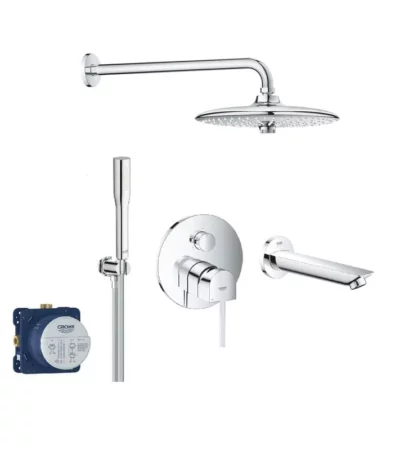 GROHE Plus комплект душ система за вграждане с тристепенен смесител и чучур. Немско качество, модерен дизайн и
