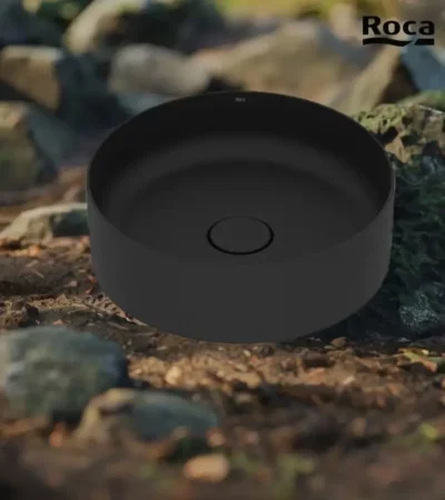 кръгла черна матова мивка за монтаж върху плот