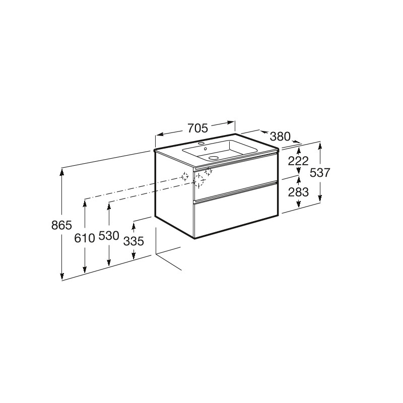 ROCA Unik The Gap 705 mm Мебел A851496434 с две чекмеджета и умивалник – Онлайн промоция - Image 3