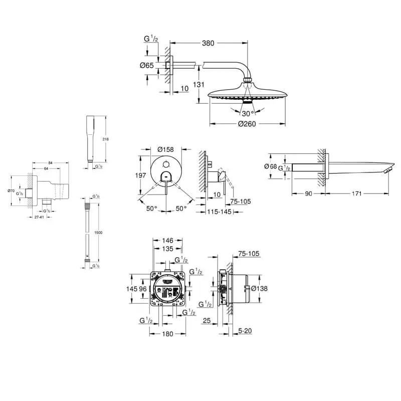 GROHE Plus комплект душ система за вграждане със смесител с тристепенен превключвател и чучур 24093003 - Image 2