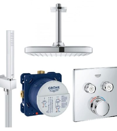 Термостатен смесител за вграждане с 2 функции Grohtherm SmartControl 29124000 • За вана/душ • Метална стенна розетка с GROHE QuickFix, с възможност за регулиране