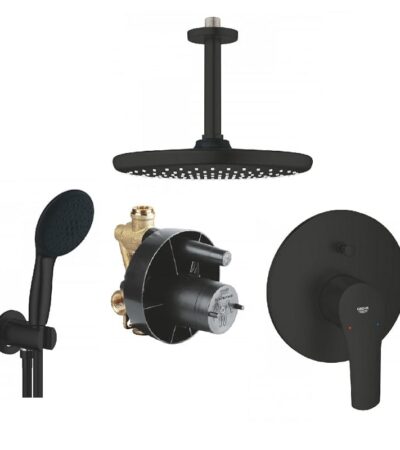 Цвят: Черен мат Смесител Eurosmart за враждане за ванадуш GROHE 194502433 • Без скрито тяло • Метална ръкохватка • GROHE Long-Life покритие • Розетка GROHE FastFixation със скрит монтаж • Автоматичен превключвател: вана/душ • Уплътнение на шината и вала • Метална розетка за стена