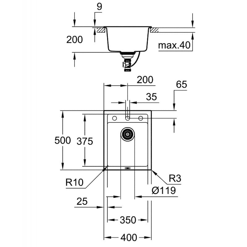 GROHE K700 кухненска мивка 40*50 композитен 31650AP0 черен мат - Image 2
