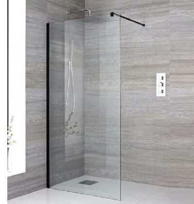 AMB0109016 Статичен параван за баня 900 mm, черен профил, 6 mm прозрачно стъкло, District DF • Стъкло: прозрачно • Цвят на профила: черен • Дебелина на стъклото: 6 mm • Размери: 900 x 2000 mm