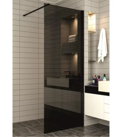 6MM GREY glass,Черен профил с компесаторен профил, квадратно носещо рамо-опора алуминиев долен профил. NANO Вид параван WALK IN Цвят на стъкло Сиво