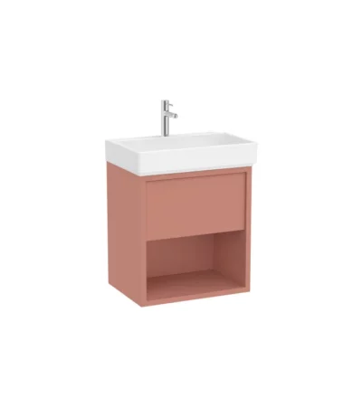 Шкаф Unik Tura 600 mm, Light Terracota, база с едно чекмедже, долен рафт и умивалник ROCA Tura A852025560