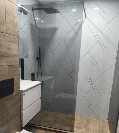 Стационарен стъклен параван ICS 113GG NANO, 6мм, GUN GREY сиво стъкло и сив профил