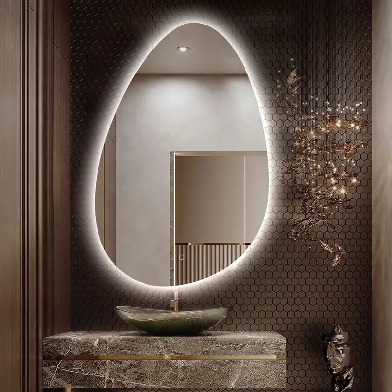 Огледало за баня с неправилна форма и лед осветление