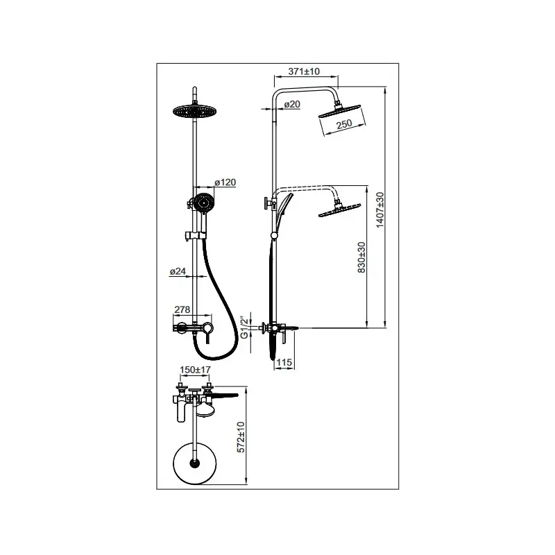 Душ система с чучур PHOENIX-N черен мат+хром гланц FAYANS WQ3W23400161214 - Image 2